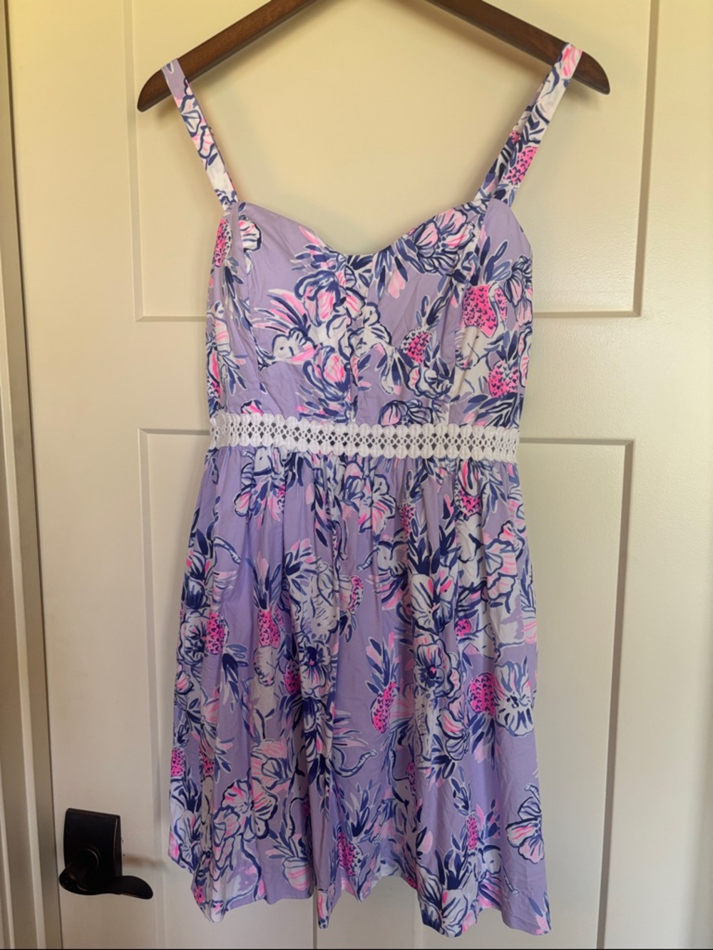 Lilac Floral Sundress with Pink & Navy Accents